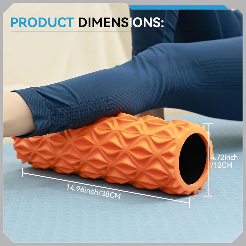 Zmarthumb Foam Roller - 15 inch Deep Tissue Massager for Muscle Massage, Myofascial Trigger Point Release, Exercise, Yoga, Pilates & Stretching(Orange) - Image 2